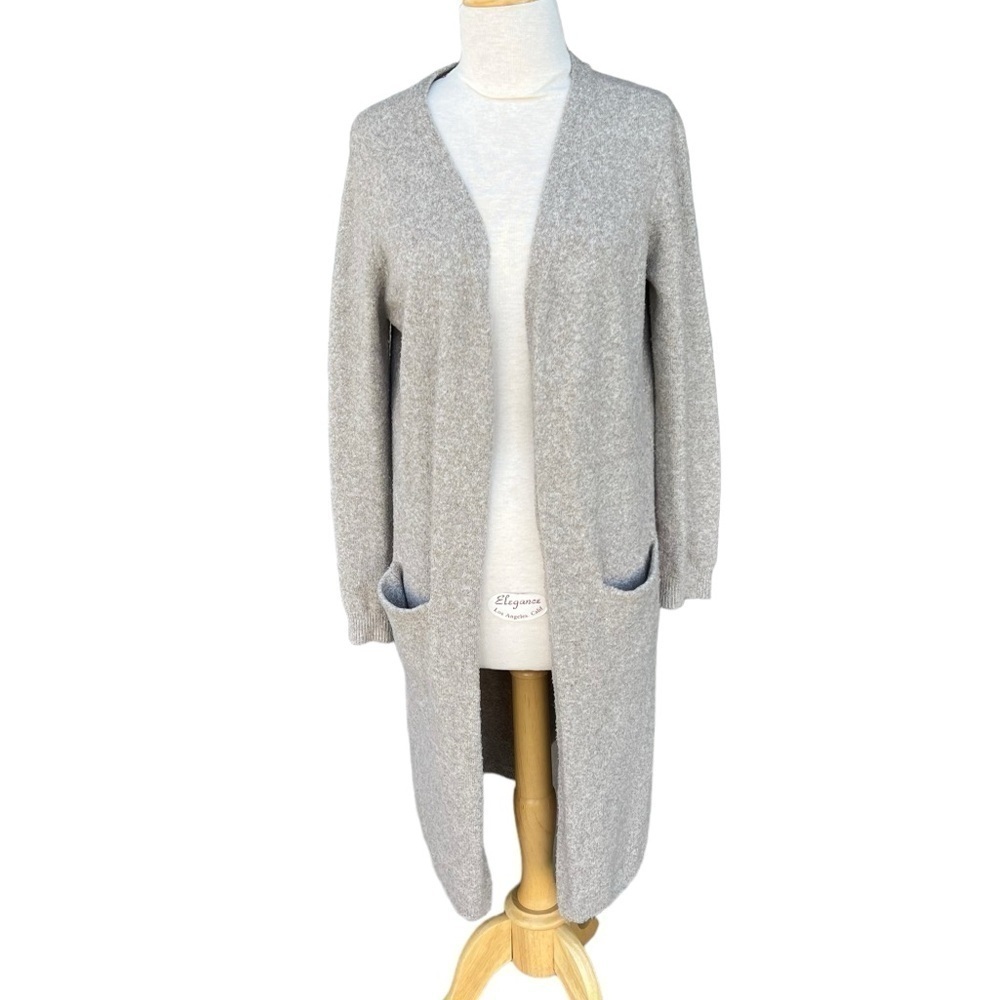 Nap Loungewear Relaxed Fit Long Cardigan Beige Open Front Pockets Cozy Warm Smll